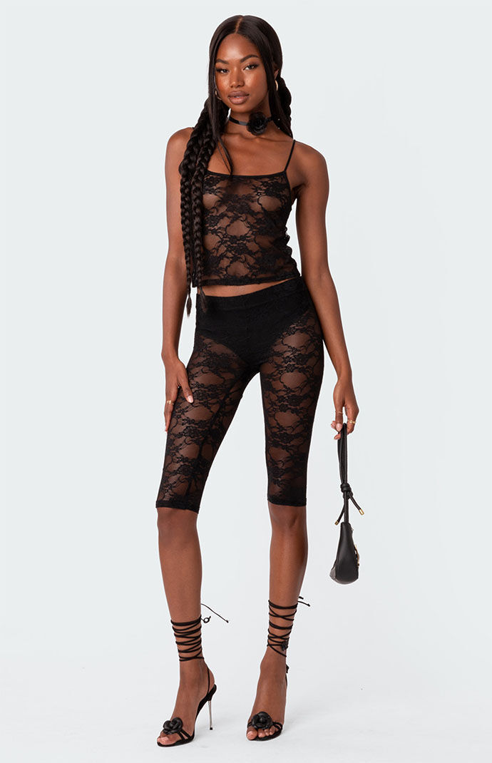 Edikted Gianna Sheer Lace Tank Top | Pacsun