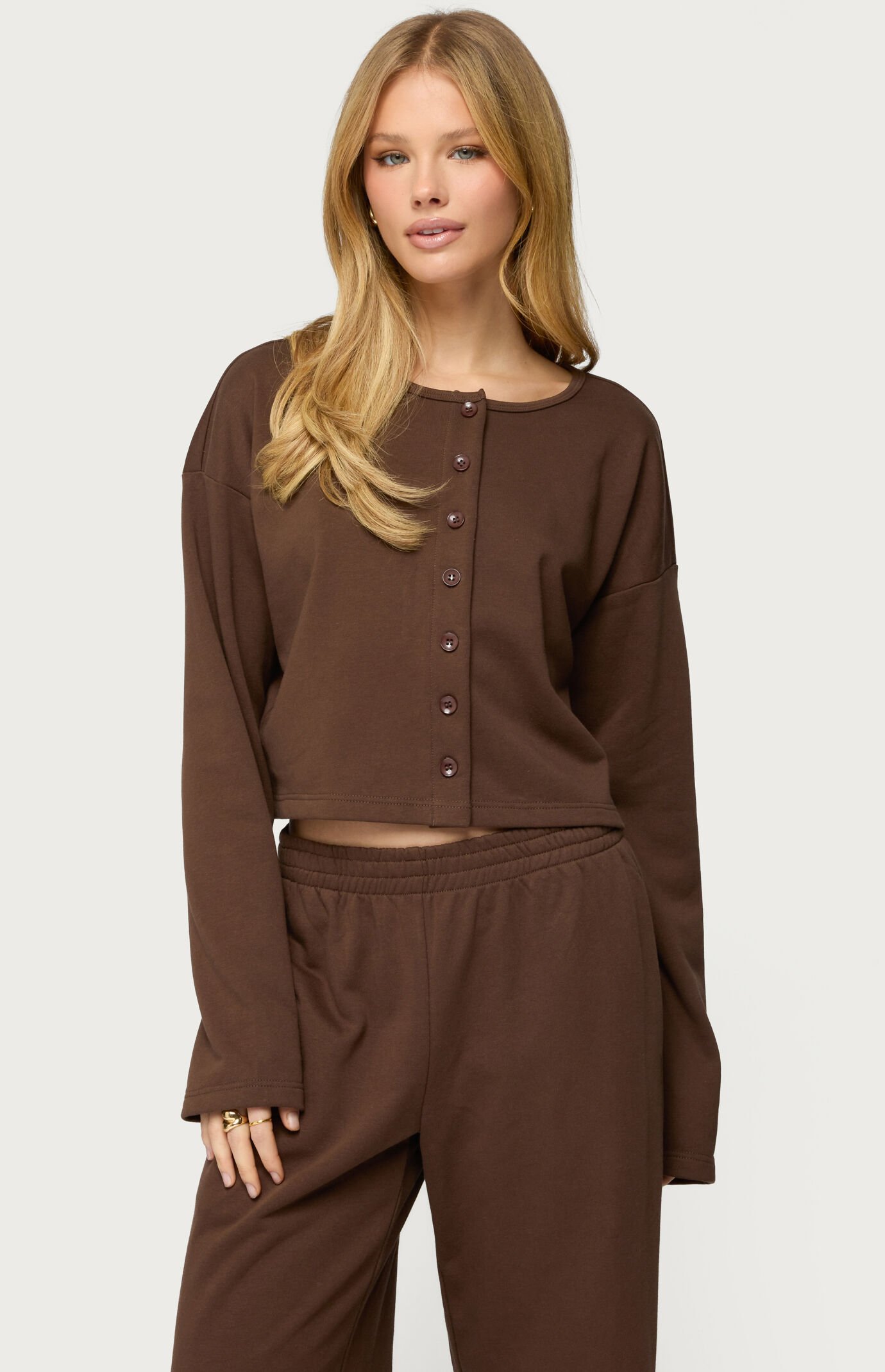 Edikted Binah Oversized French Terry Button Up Sweatshirt