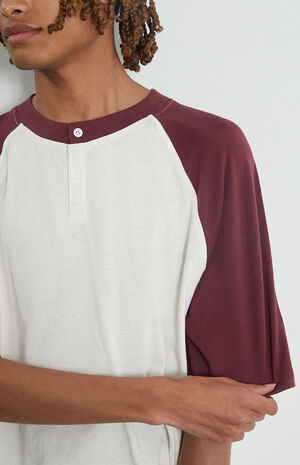 Burgundy Raglan Boxy Henley T-Shirt image number 2