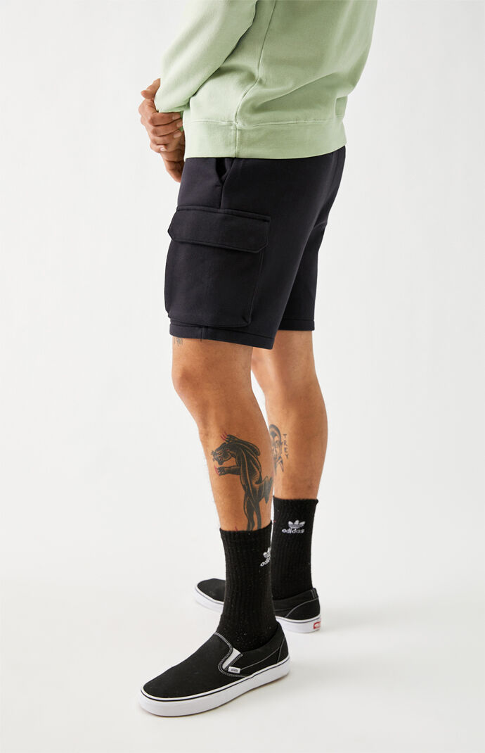 Black Cargo Fleece Volley Shorts