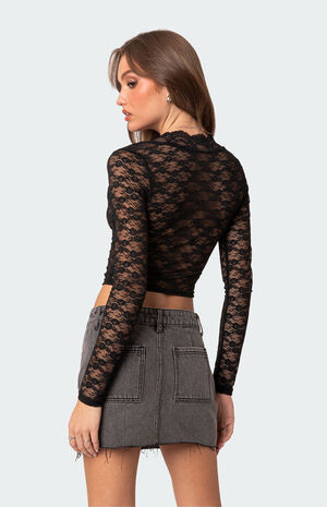 Beck Plunge Neck Sheer Lace Top image number 4