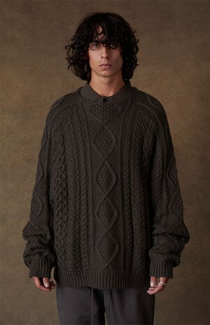 Off Black Cable Knit Sweater image number 2