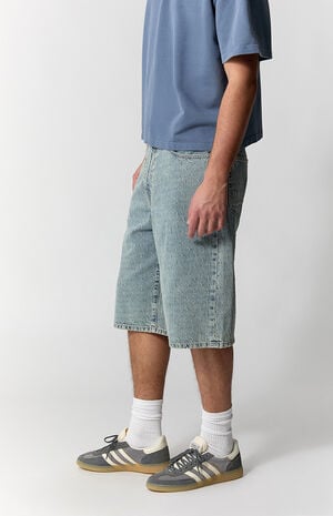 Austin Extreme Baggy Jean Shorts Textured Slub Light Blue image number 3