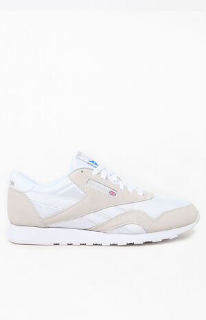 Classic White and Grey Leather & Nylon Shoes image number 2