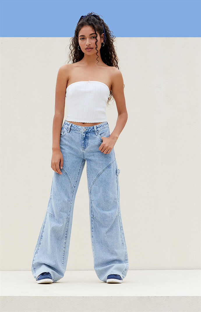 Pacsun Light Indigo Seamed Low Rise Baggy Jeans | PacSun