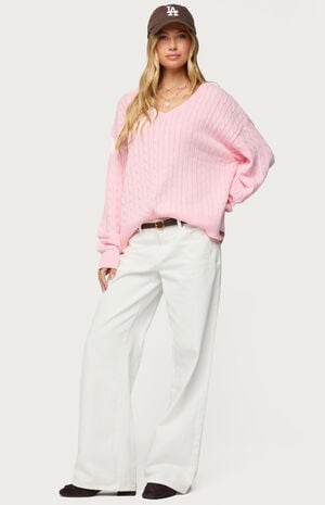 Polly V Neck Cable Knit Sweater image number 4