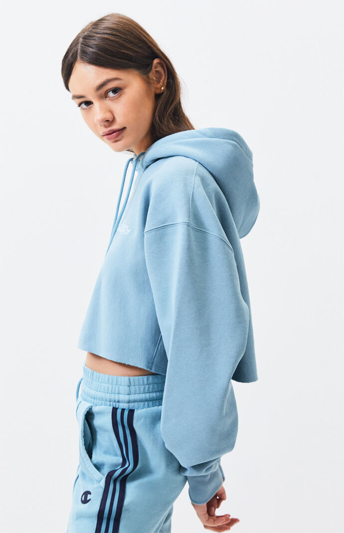 Champion Light Blue Reverse Weave Cropped Hoodie Pacsun