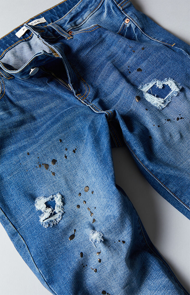 PacSun Medium Paint Splatter Stacked Skinny Jeans PacSun