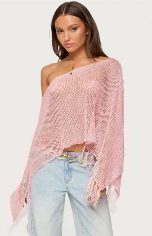 Edikted Sequin Fringe Knit Poncho | PacSun