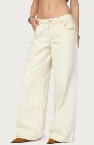 Contrast Stitch Low Rise Wide Leg Jeans image number 2