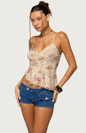 Paisley Asymmetric Ruched Wrap Top image number 2