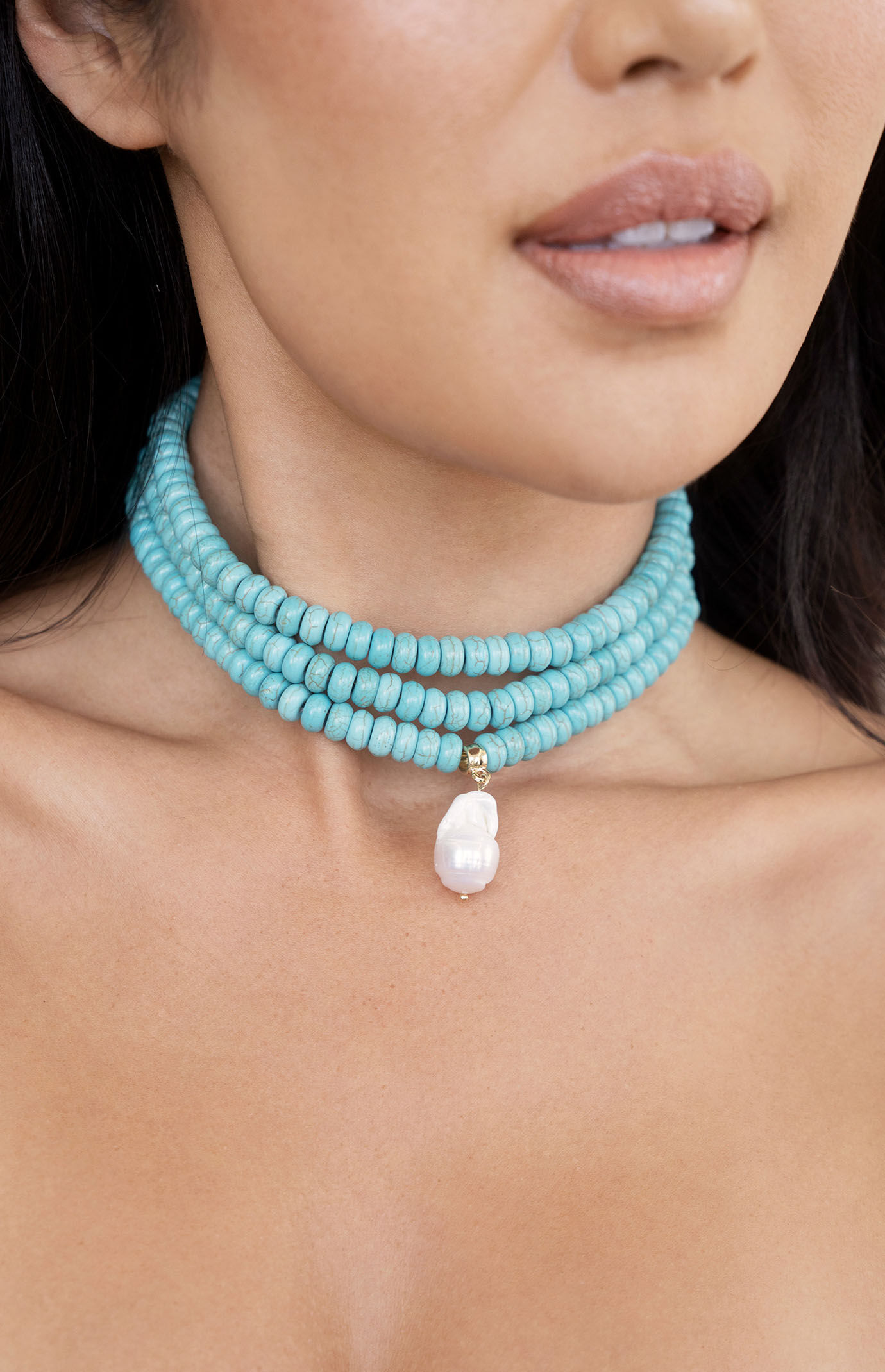 Ettika Marina Layers Turquoise Beaded Pearl Pendant Necklace