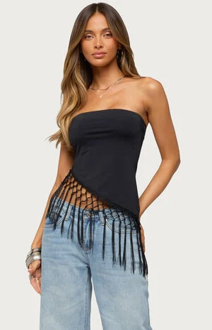 Sarika Asymmetric Fringe Strapless Top image number 1