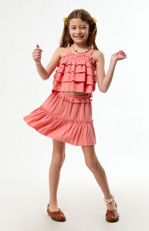 Coral Linen Ruffle Mini Skirt image number 1
