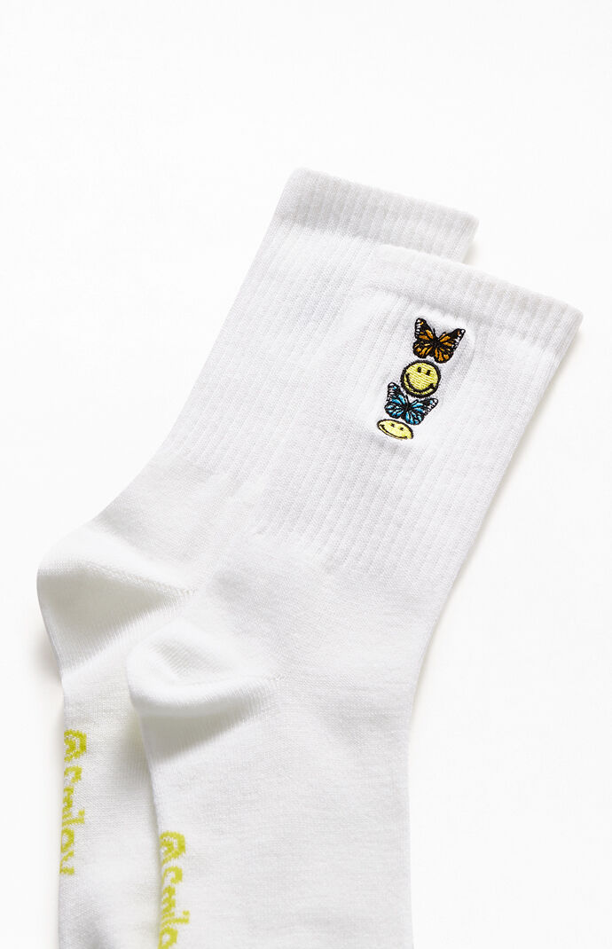 Smiley Butterfly Crew Socks