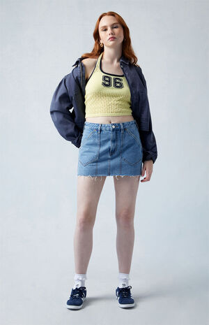 Eco Medium Indigo Mid Rise Carpenter Denim Mini Skirt image number 4