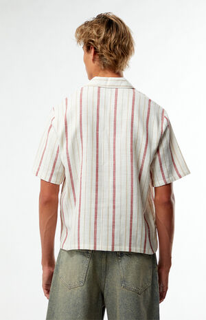 White Striped Oversized Camp Shirt image number 4