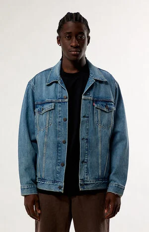Medium Blue Relaxed Jean Trucker Jacket image number 1