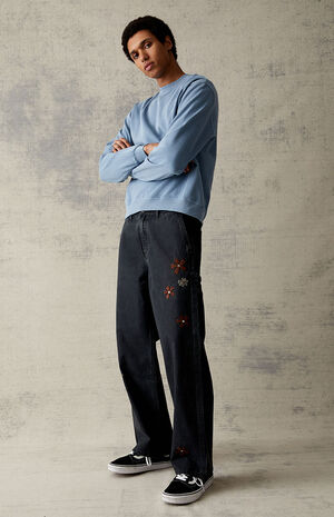 Baggy Black Embroidered Jeans image number 1