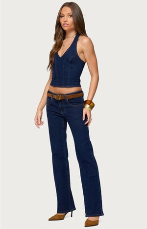Jemima Contrast Stitch Denim Halter Top image number 4