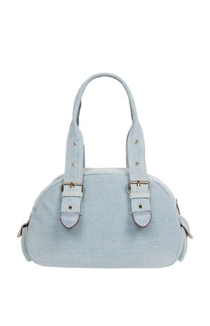 Blue Denim Multi Patch Satchel Bag image number 4