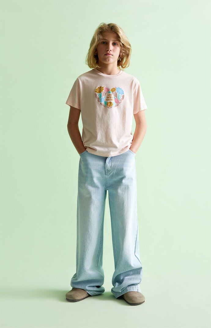 【LABROS】Bubble Arc Baggy Jeans (Light indigo) R6377 Women's Low-Rise Light Wash Embroidered Bows Light Wash