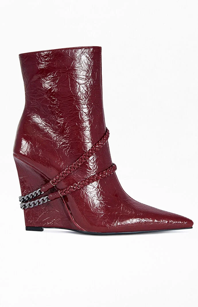 AZALEA WANG Women's Jacques Red Pointed Toe Wedge Booties