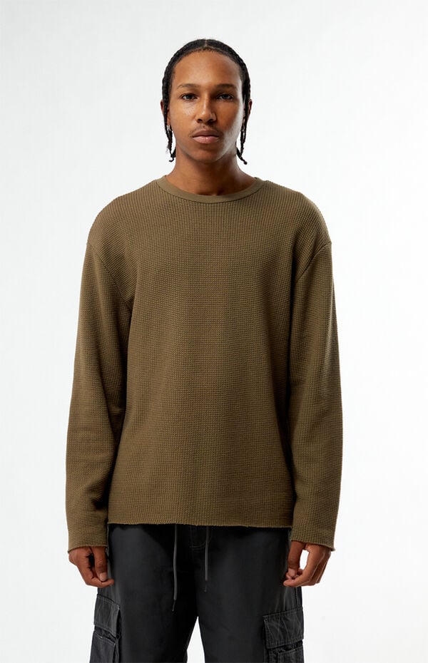 Pacsun Brown Basic Waffle Knit Long Sleeve Shirt