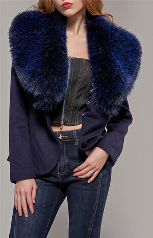Liliane Navy Faux Fur Blazer image number 2
