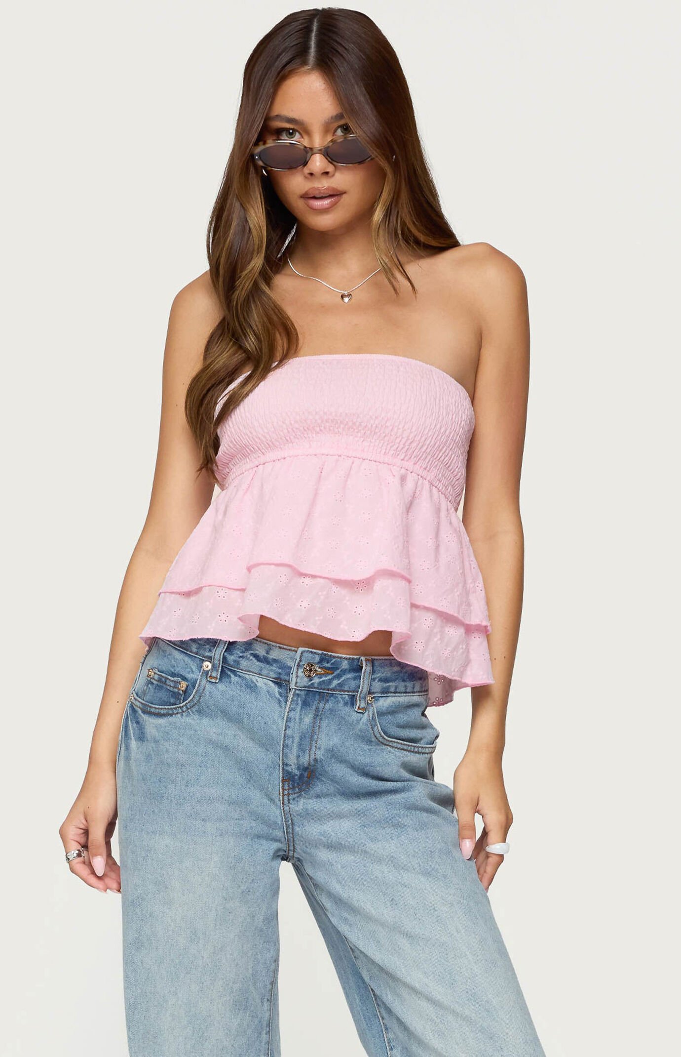 Edikted Toria Ruffled Eyelet Strapless Top