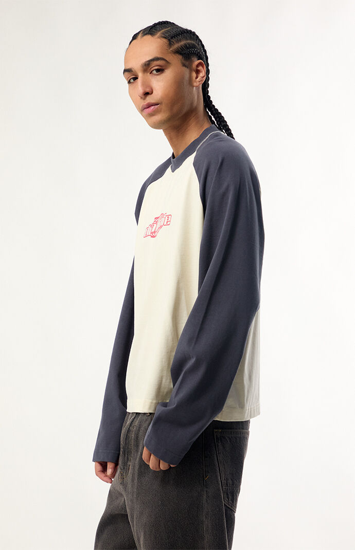 Pacsun Blue & White Dominate Heavyweight Cropped Long Sleeve T-Shirt