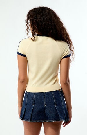 Yellow Knit Short Sleeve Crop Top image number 4