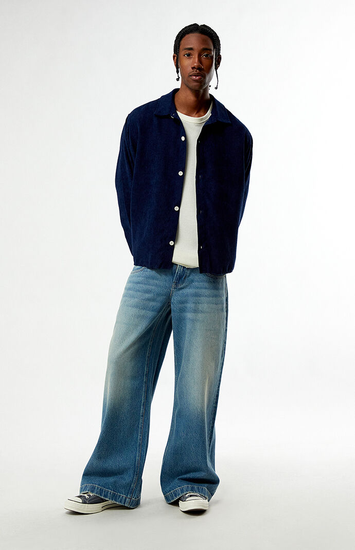 Pacsun Enzo Navy Corduroy Long Sleeve Shirt | Pacsun