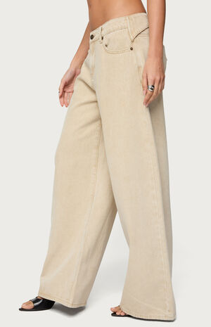 Buttoned Belt Low Rise Baggy Jeans image number 2