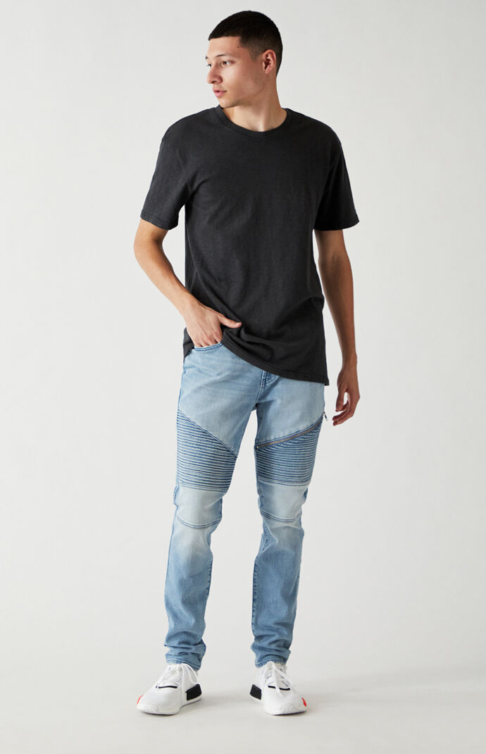 Light Indigo Biker Stacked Skinny Jeans