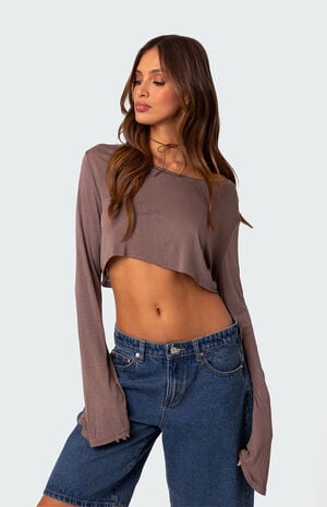 Sheer Raw Hem Crop Top image number 1