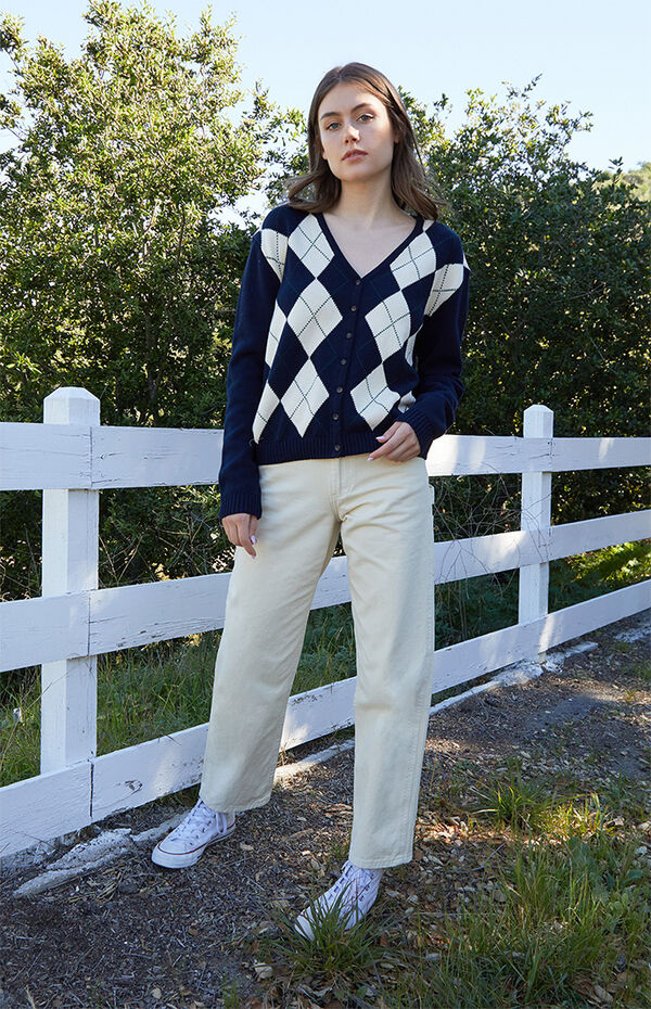 Navy White Elizabeth Argyle Cardigan