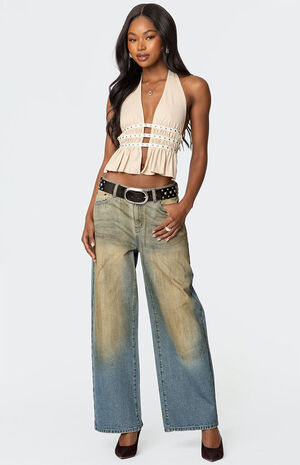 Studded Split Front Backless Halter Top image number 4