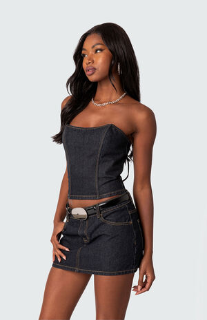 Foster Lace Up Washed Denim Corset image number 4