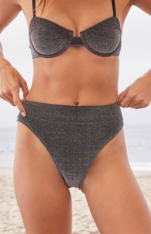Black Shiny Banded Extra Cheeky Bikini Bottom Black Shiny Banded Extra Cheeky Bikini Bottom image number 1