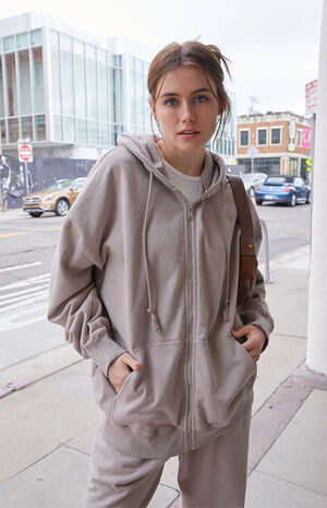 Taupe Full Zip Hoodie image number 1