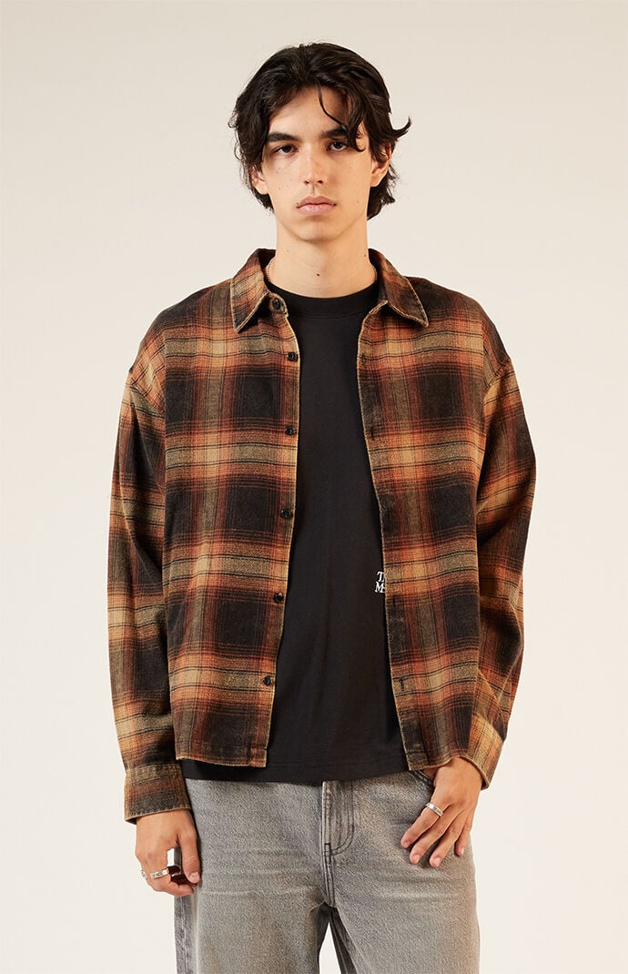 Pacsun Black & Brown Washed Cropped Flannel Shirt | Pacsun