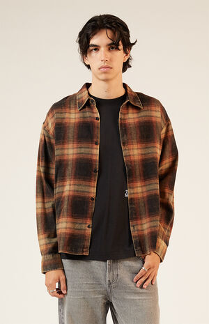 Black & Brown Washed Cropped Flannel Shirt image number 1