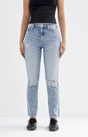 Light Indigo Ripped Mom Jeans image number 2