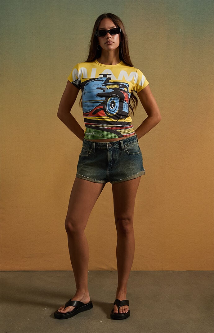 Formula 1 F1 Women's X Pacsun Miami Racing Jean Micro Shorts In Dark Indigo In Purple