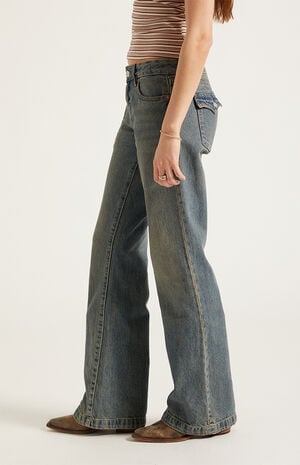 Jade Low Rise Bootcut Jeans Button Pocket Dark Blue image number 3