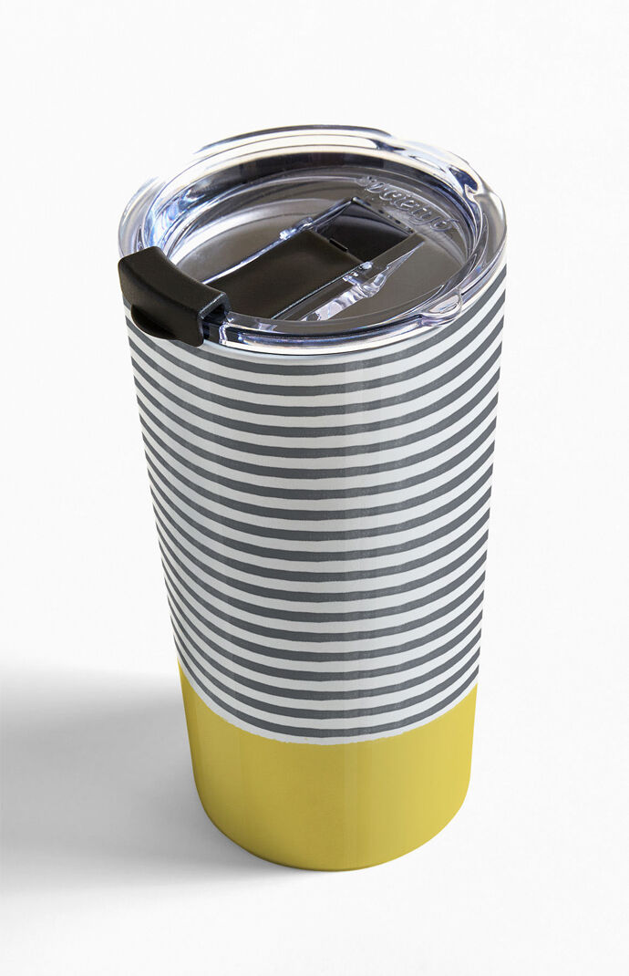 Watercolor Striped Mustard Travel Mug