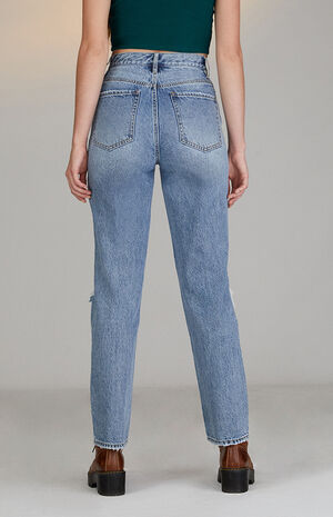 Eco Light Blue Distressed Dad Jeans image number 3