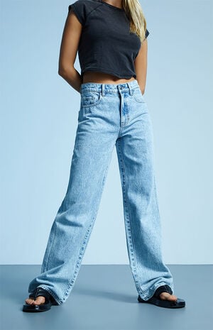 Eco Light Acid Blue High Waisted Baggy Jeans image number 2