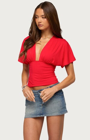 Betee Cinched Plunge Neck Top image number 2